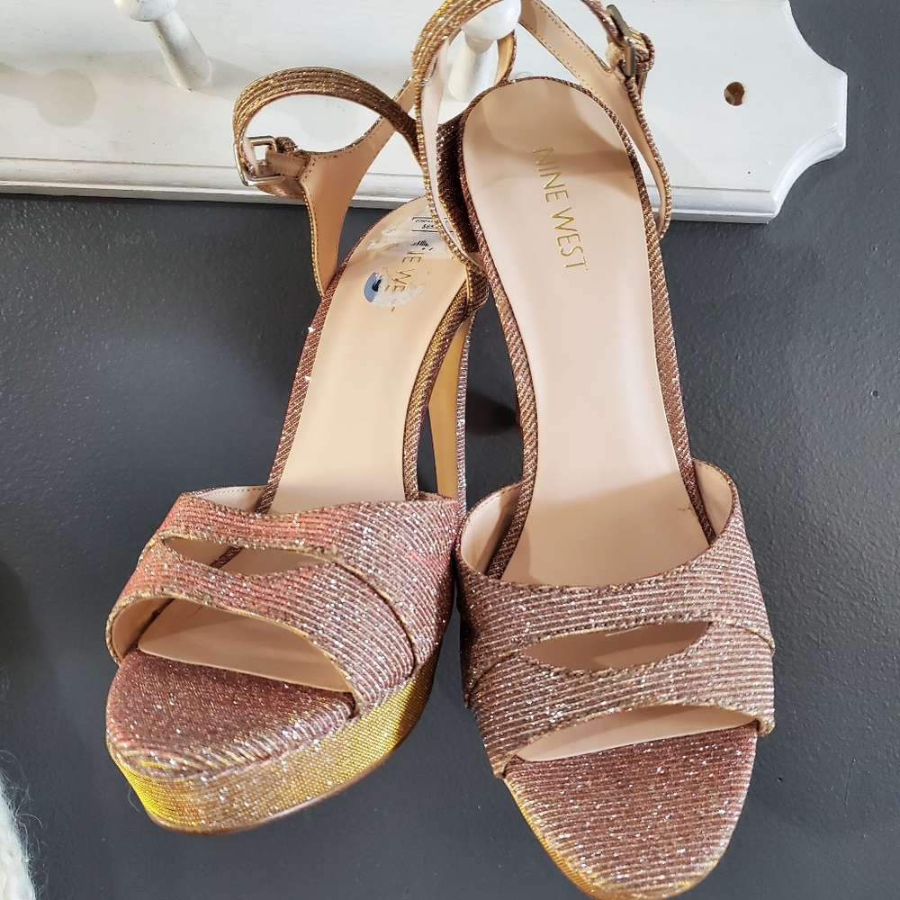 NINE WEST Ditch Him Platform Glitter Heels 8.5